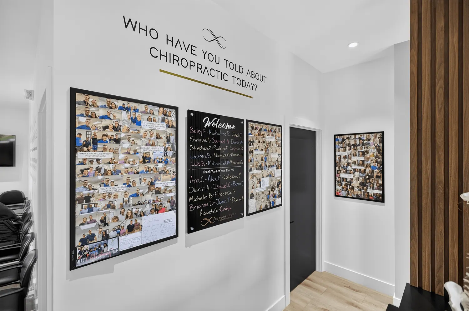 Patient photo wall and welcome boards
