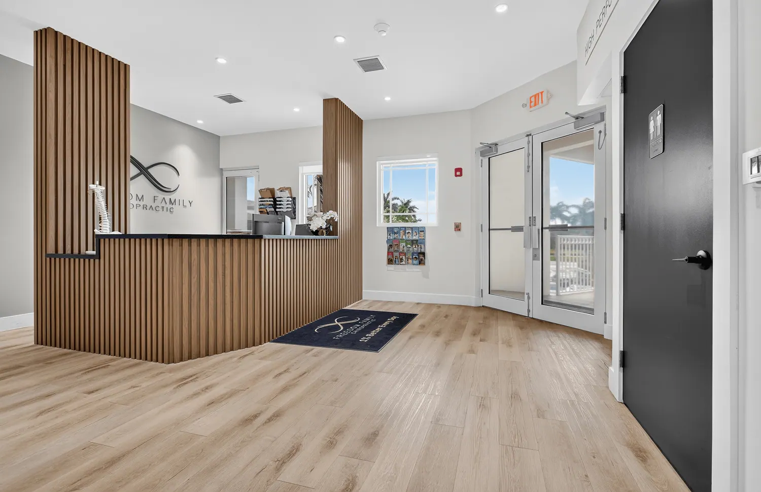 Reception area seen from the entry door