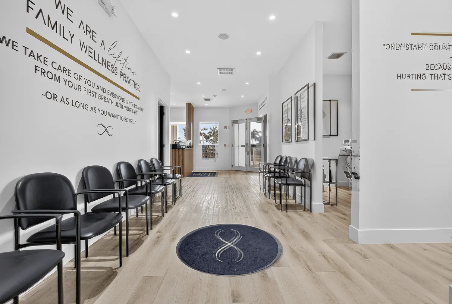 Waiting area with the family wellness wall